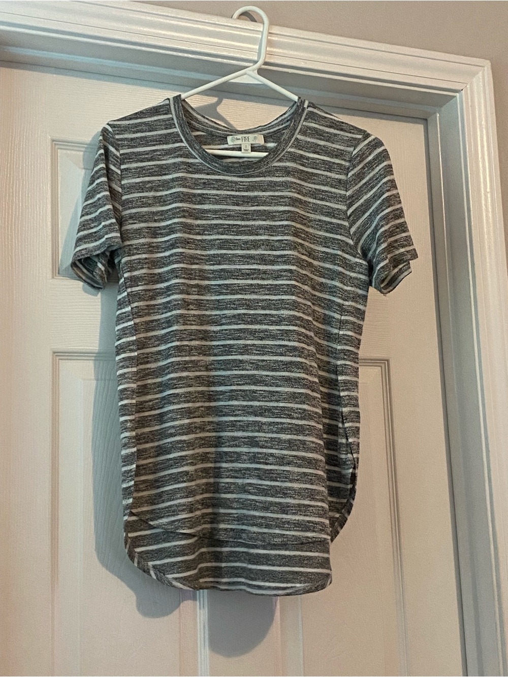 love, Fire Gray & White Striped Tee